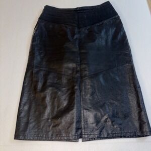 Leather Loft Black Genuine Leather Midi Skirt V-Yoke Waistband Vintage Size 5/6